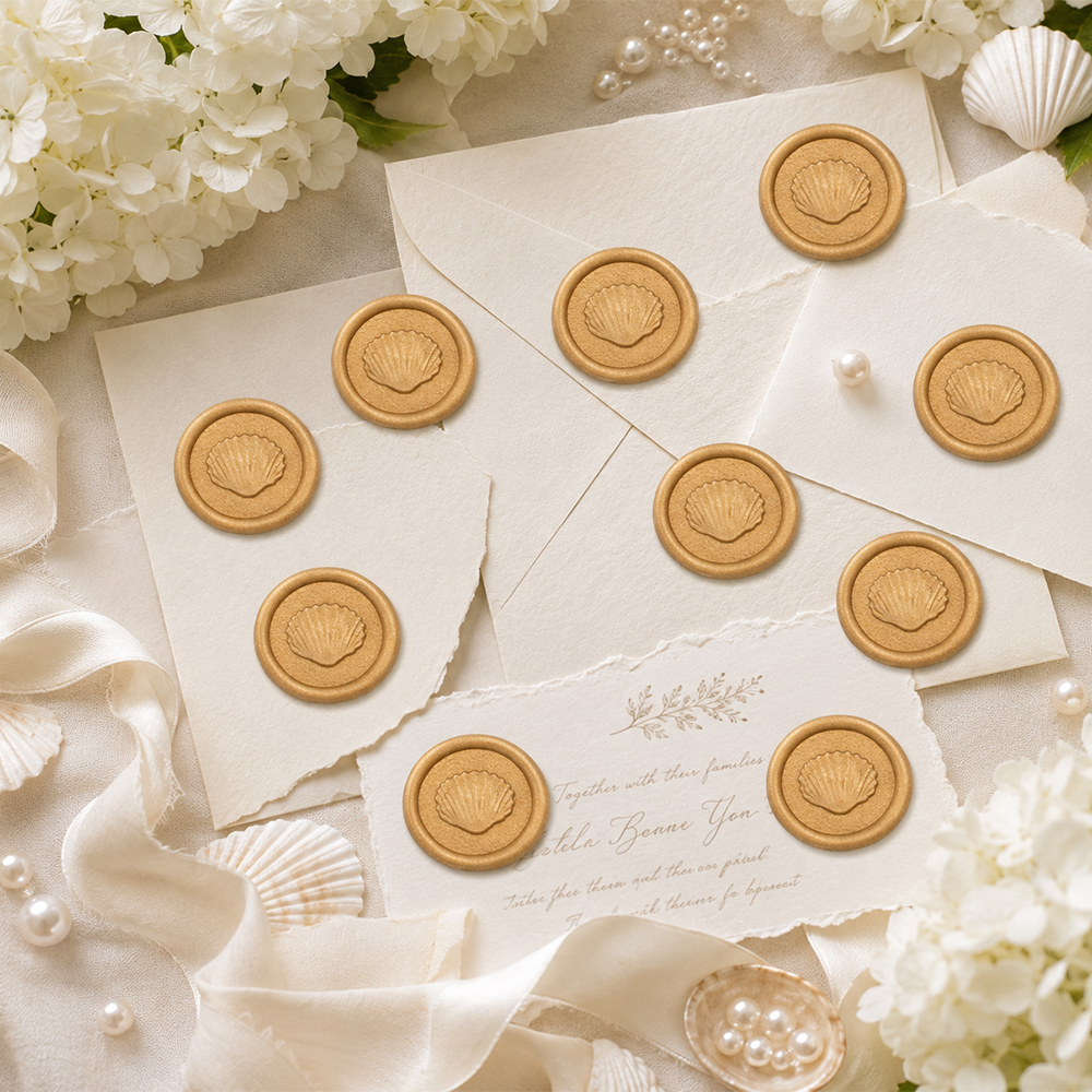 Wedding Envelopes - 20pcs Embossed Shell Wax Seal Stickers,
