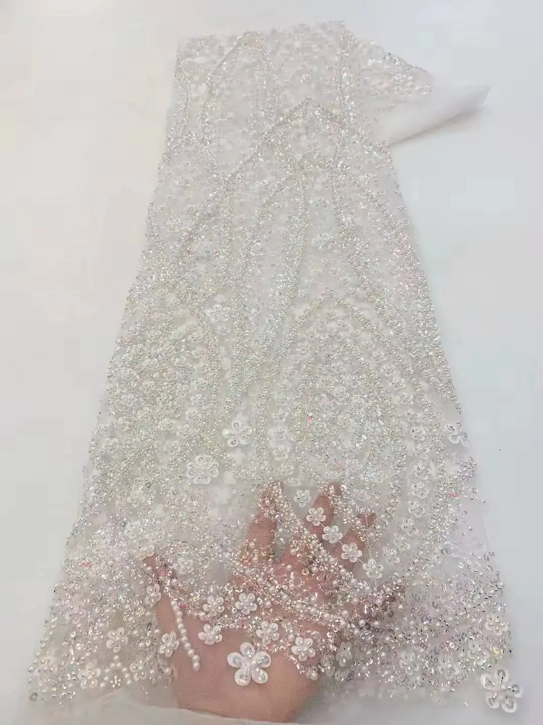 Wedding Dress Supply - Sky Blue African Beaded Tulle Lace