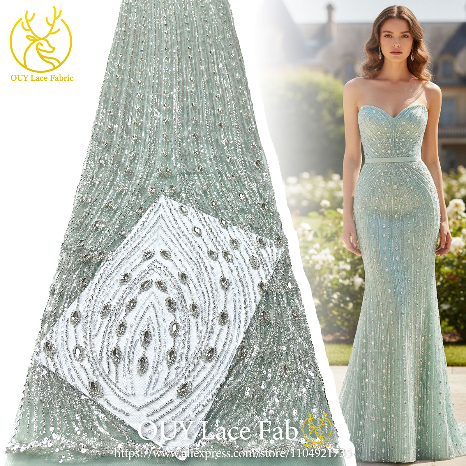 Wedding Dress Supply - Luxurious Nigerian Diamond Lace Fabric, 2026