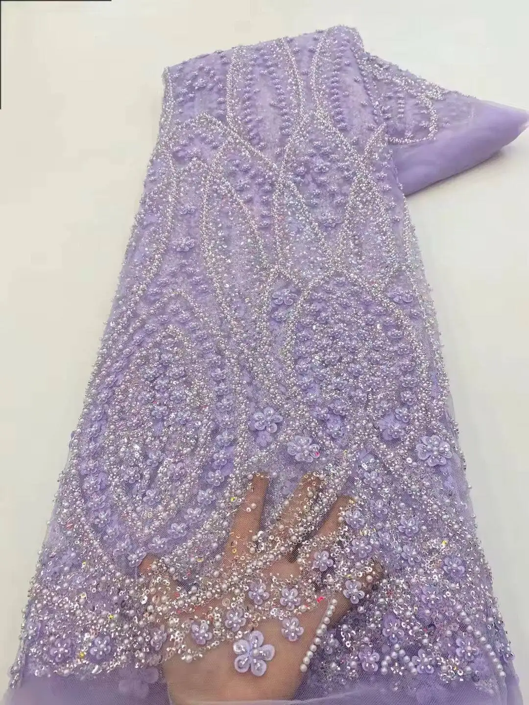 Sky Blue African Beaded Tulle  - Wedding Dress Supply 评论和价格