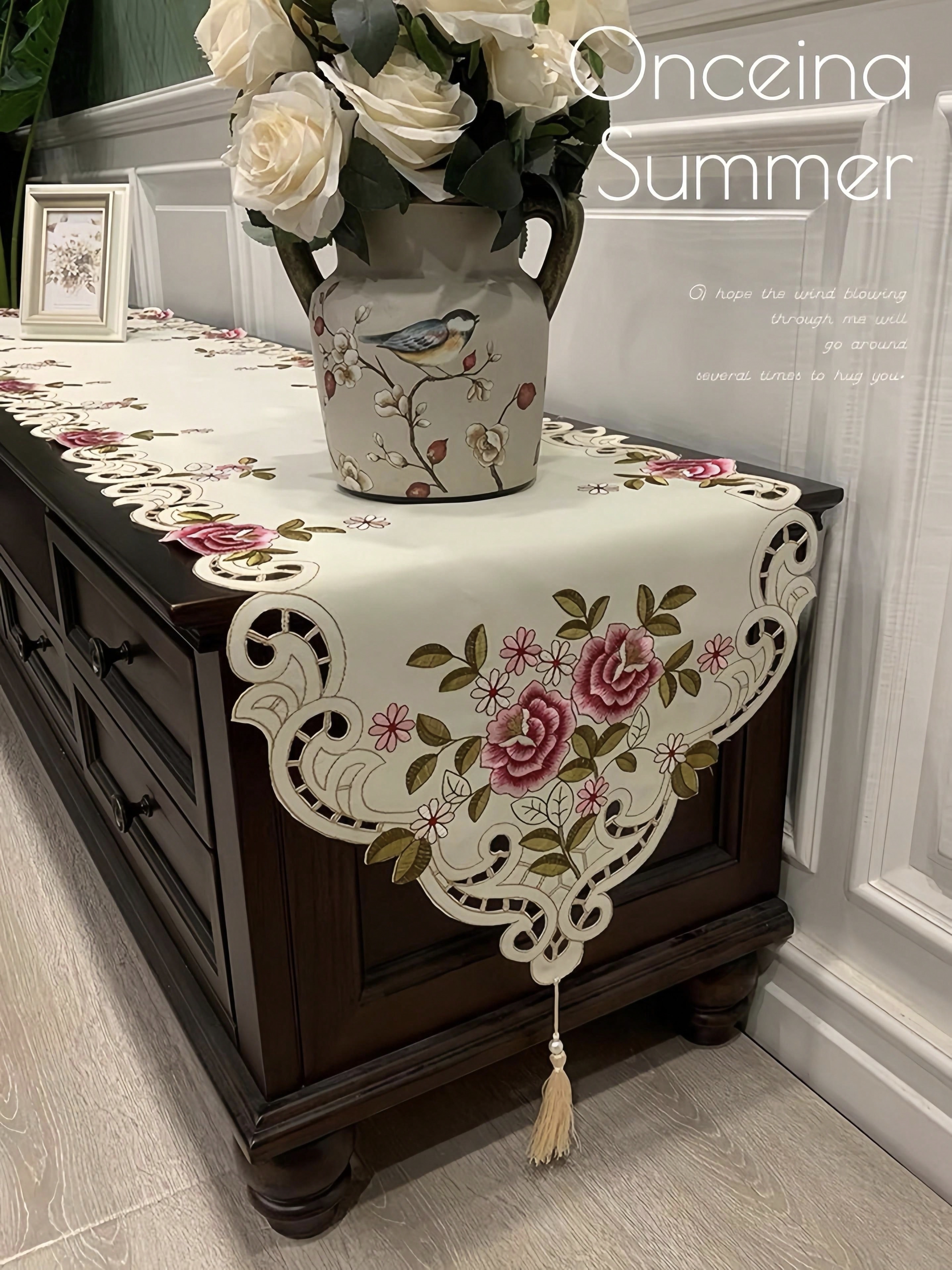 1 Piece Embroidered Floral Tab - Table Runner Sequin 评论和价格