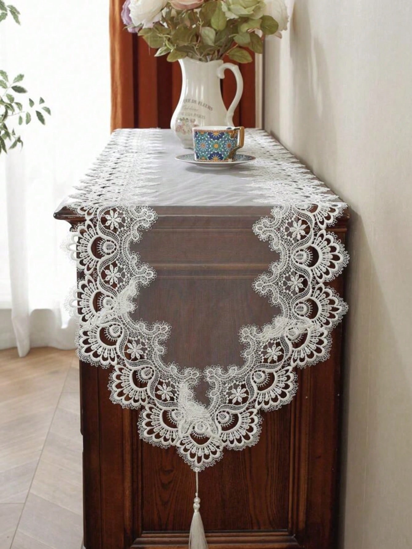 1 Piece of Embroidered Mesh La - Table Runner Sequin 评论和价格