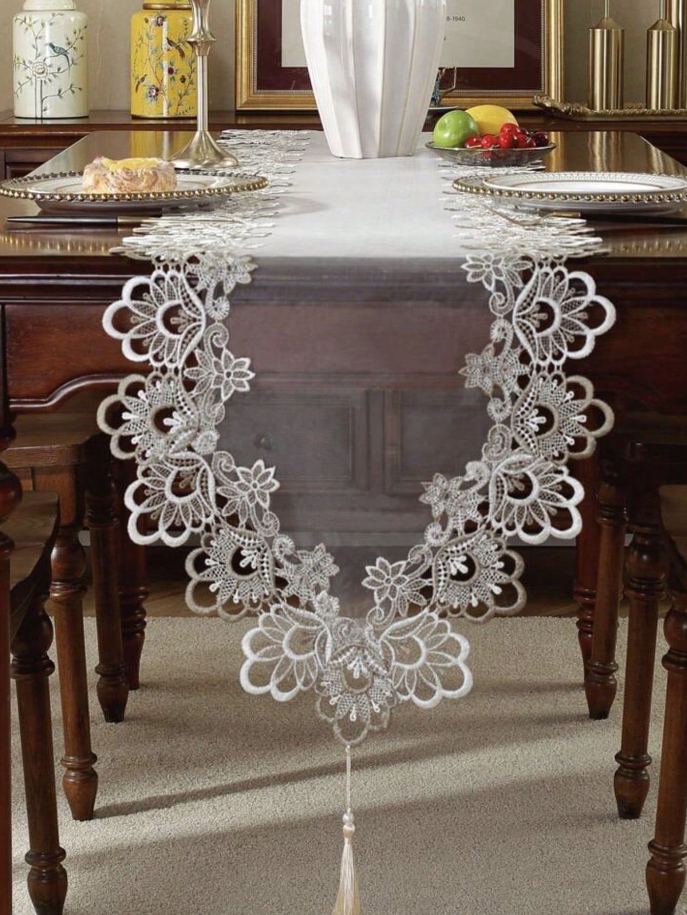 1 Piece of Embroidered Mesh La - Table Runner Sequin 评论和价格