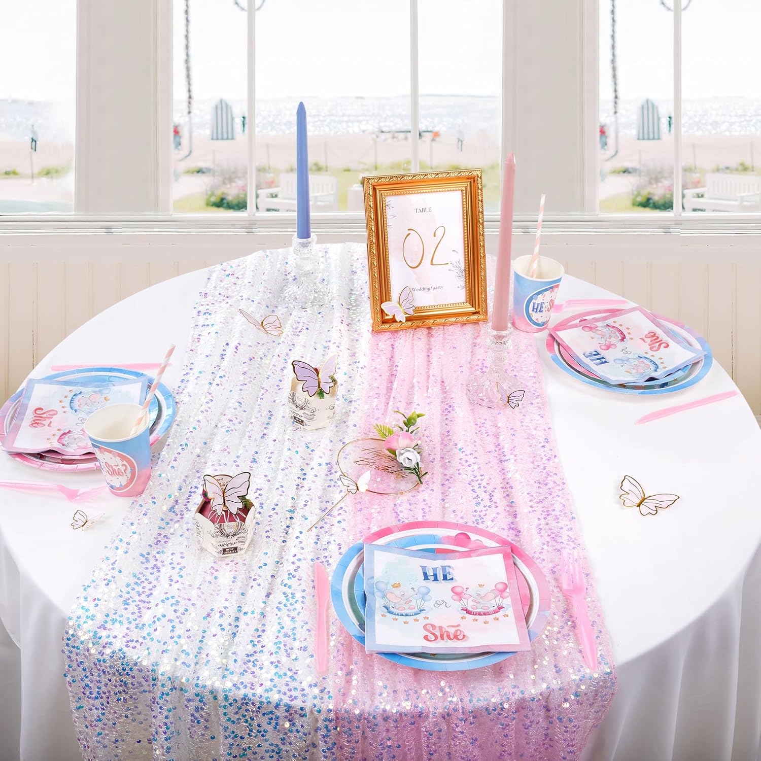 4 Pcs Pink Iridescent Sequin T - Table Runner Sequin 评论和价格
