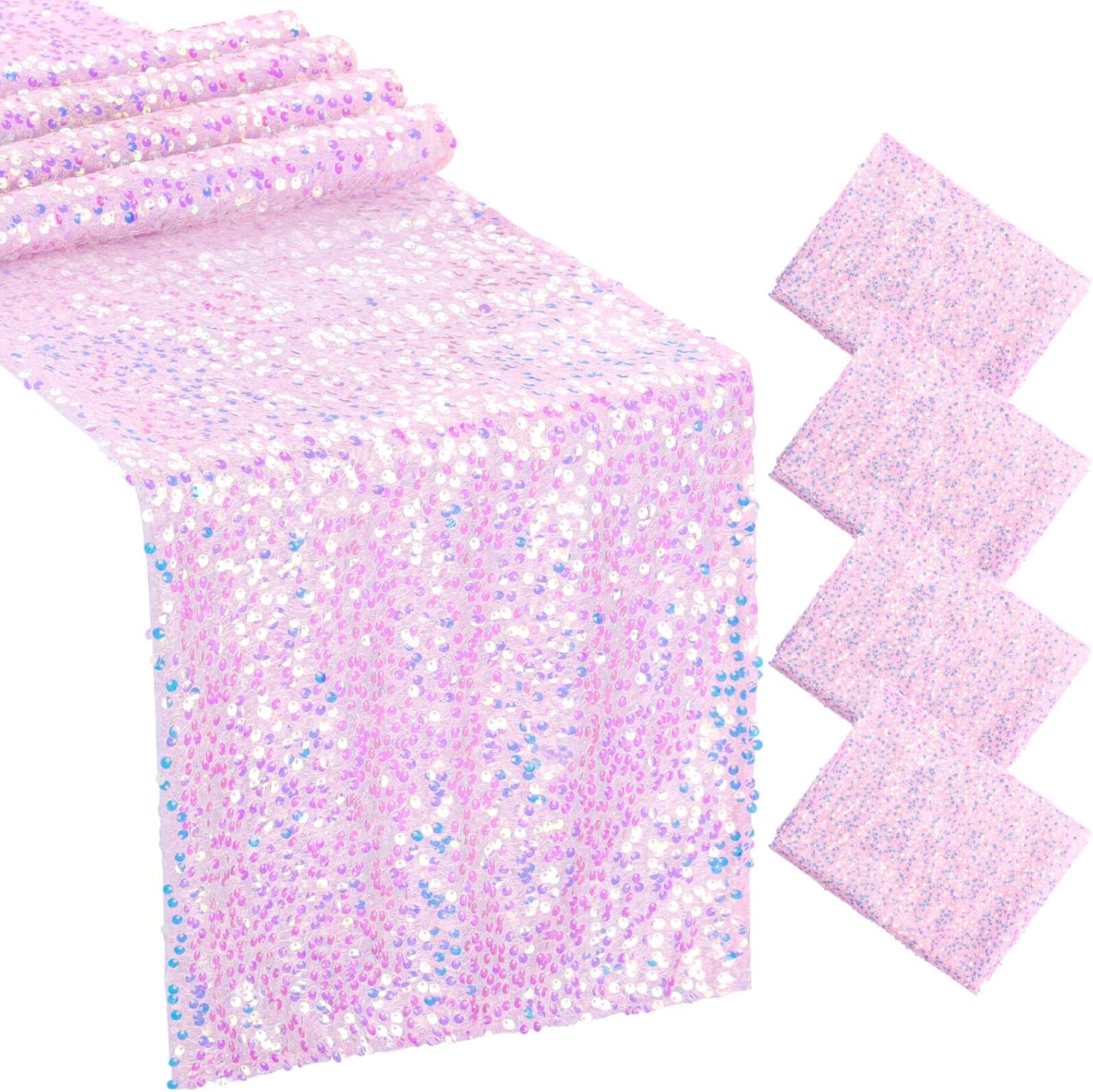 4 Pcs Pink Iridescent Sequin T - Table Runner Sequin 评论和价格
