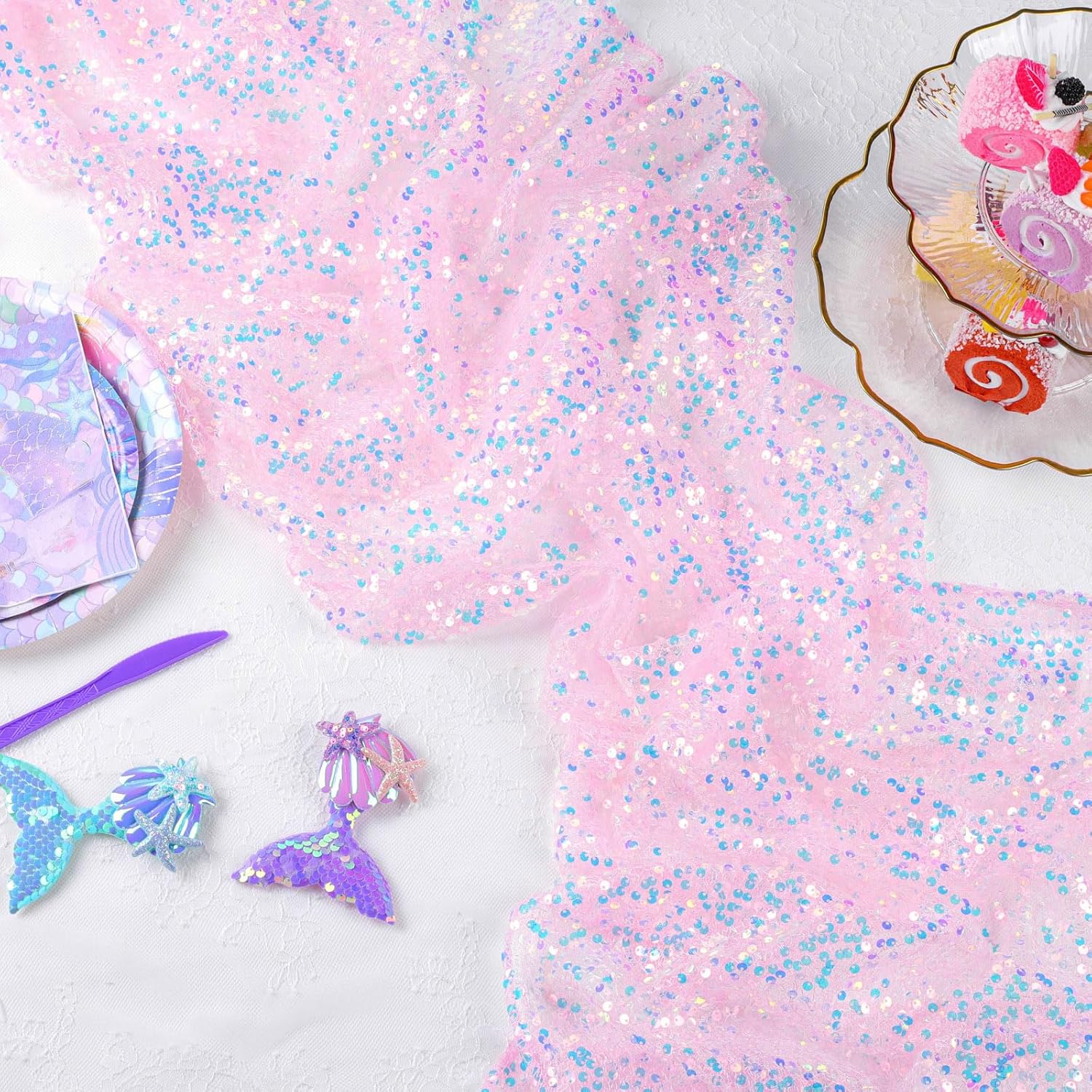 4 Pcs Pink Iridescent Sequin T - Table Runner Sequin 评论和价格