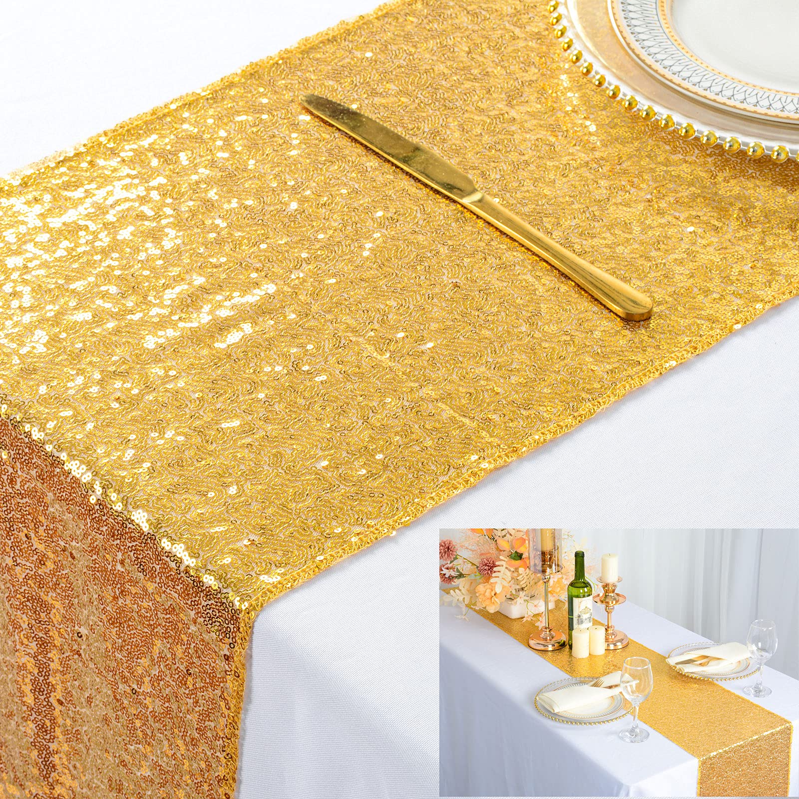 Sequin Table Runners Gold Tabl - Table Runner Sequin 评论和价格